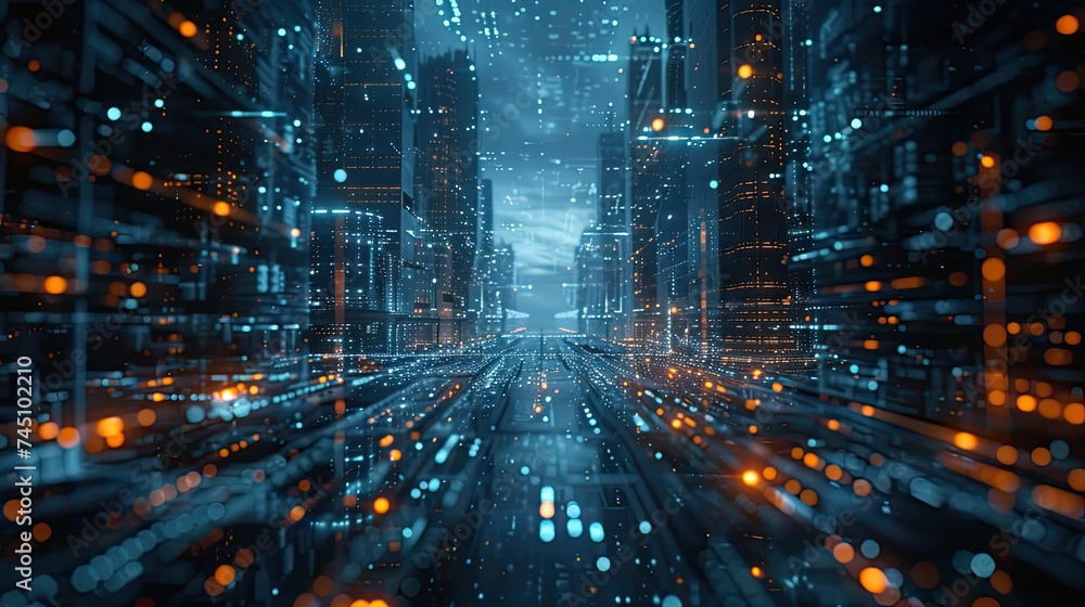 Obraz premium Modern software and bot technology in a smart, virtual world, depicting innovative support systems in business, captured in Documentary Photography style