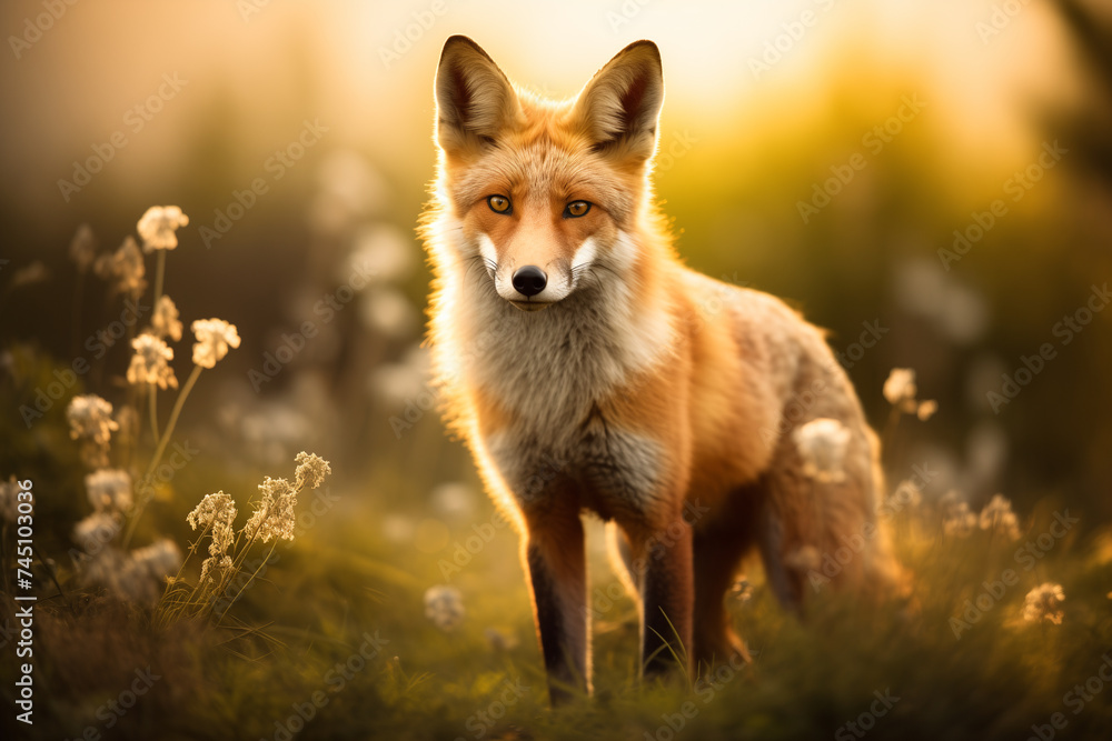 illustration of fox in the field. Created with Generative AI illustration of fox in the field. Created with Generative AI