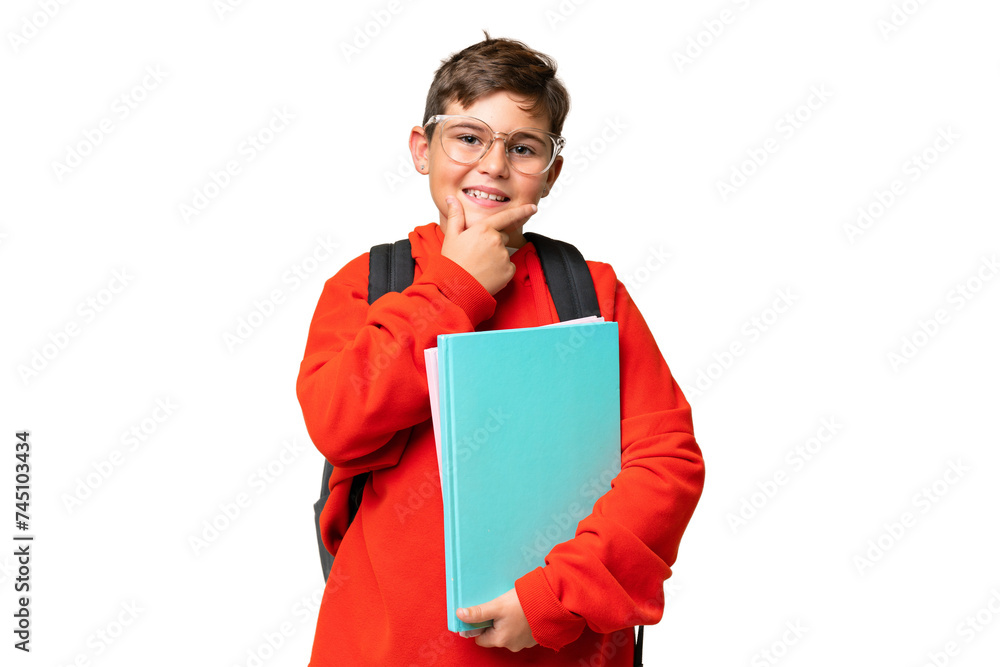 Little caucasian student kid over isolated chroma key background happy and smiling Little caucasian student kid over isolated chroma key background happy and smiling