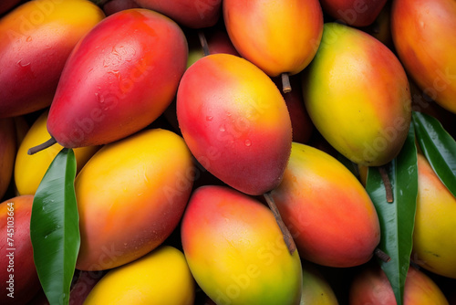 Fresh mango fruits with leaves