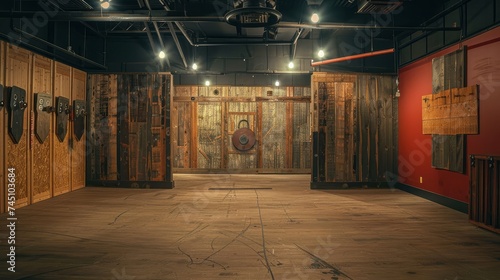 Indoor axe throwing hall for recreation, competition, leagues and team building photo