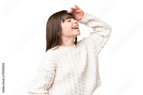 Little caucasian girl over isolated background smiling a lot