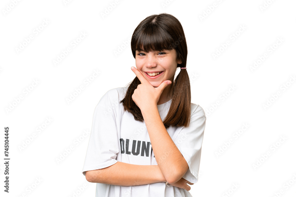 Little volunteer girl over isolated background happy and smiling Little volunteer girl over isolated background happy and smiling