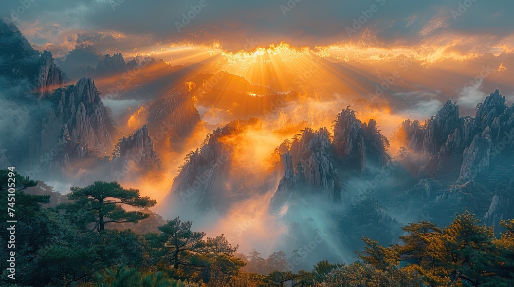 wide angle dramatic long exposure waiting for a breathtaking sunrise, light rays through the fog and clouds,long exposure ,photographically detailed portraitures, maori art, romantic landscapes