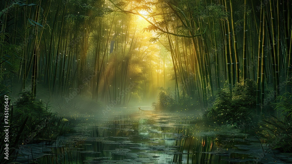 shockingly beautiful bamboo forest at sunrise, misty, dark, lush green, wet ground, extremely relaxing and sleep inducing shockingly beautiful bamboo forest at sunrise, misty, dark, lush green, wet ground, extremely relaxing and sleep inducing