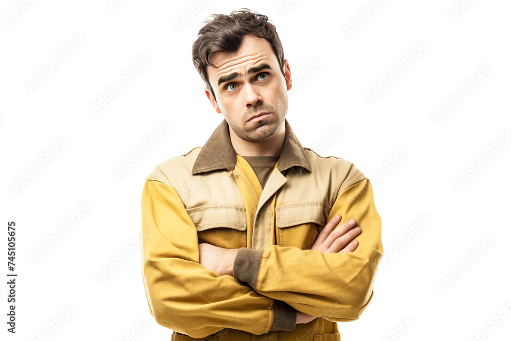 Close up of male car mechanic emotionally irritated, angry, white background isolate. Close up of male car mechanic emotionally irritated, angry, white background isolate.