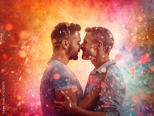 valentines day lgbt, happy gay couple in love hugging each other, romantic, , AI Generation