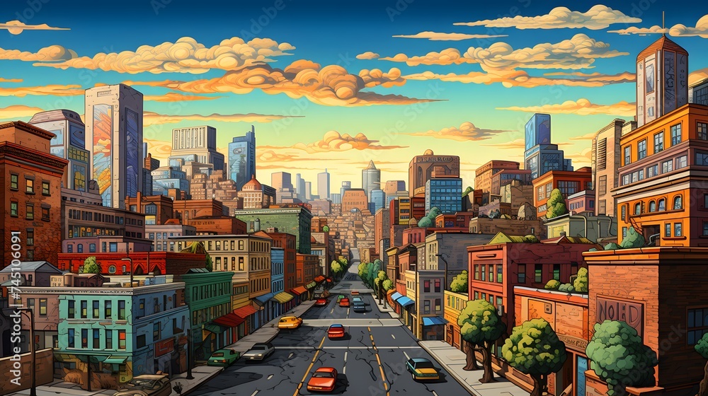 Fototapeta premium Urban life representation with the composition of cityscape and skies.