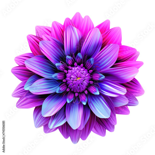 Neon purple trippy flower isolated on white background