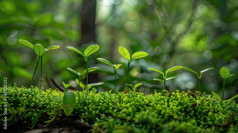 small plants are growing out of a leafy, green moss small plants are growing out of a leafy, green moss