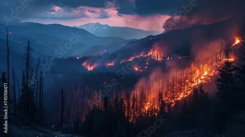 A forest fire In the mountains at night © Katya