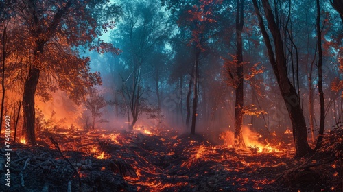 A forest fire at night  © Katya