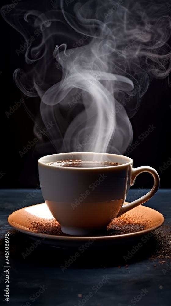 Steaming coffee cup on a black background Steaming coffee cup on a black background