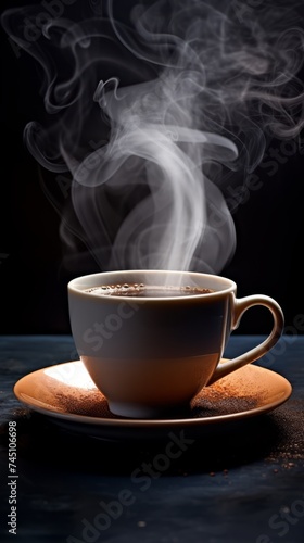 Steaming coffee cup on a black background