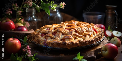 Traditional apple pie baked food natural desert culinary recept scene photo