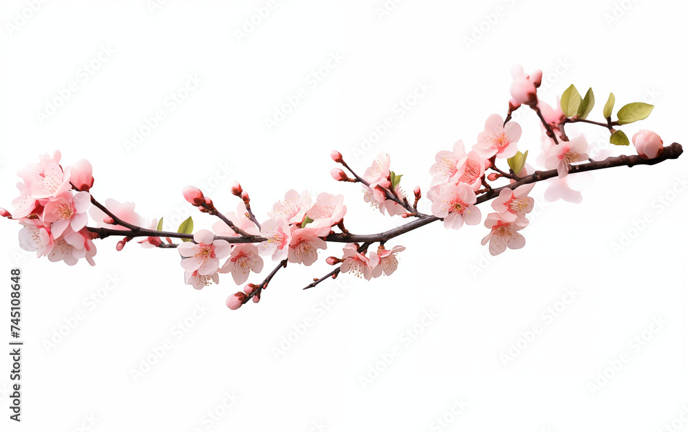 Peach blossom branches on white background,created with Generative AI tecnology. Peach blossom branches on white background,created with Generative AI tecnology.