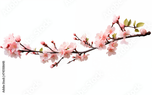 Peach blossom branches on white background,created with Generative AI tecnology.