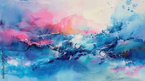 watercolor abstract neon hues of blue pink 