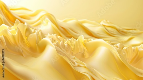 Waves made of butter, like ocean waves, three-dimensional side view, rendering, c4d, bleader, high-end background, cream color, soft yellow, freeze frame, cheese