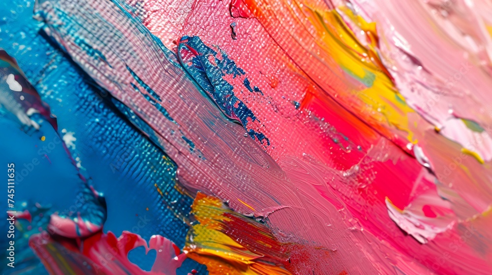 Abstract background of acrylic paint splashes on a palette close-up