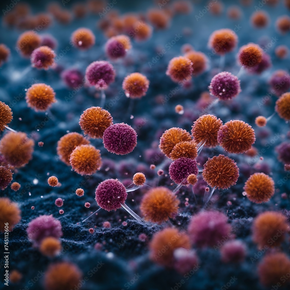 Human T-Cells. Microscopic picture of human immune system. Generative AI. Human T-Cells. Microscopic picture of human immune system. Generative AI.