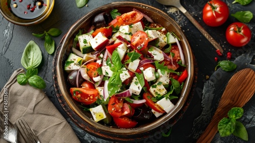 Fresh Greek salad in a bowl,