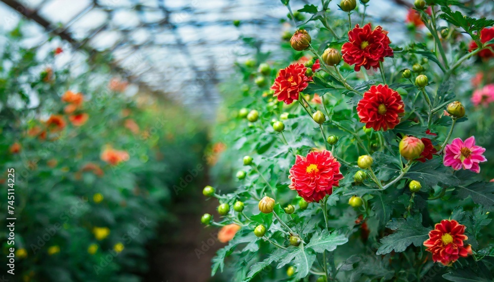 Obraz premium Flowers growing in a greenhouse. Flower farming