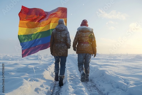 LGBTQ Pride steadfastness. Rainbow party colorful viridian diversity Flag. Gradient motley colored anti globalization movement LGBT rights parade festival lgbtq+ in political parties diverse gender photo