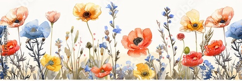 Delicate Meadow Flowers Watercolor Pattern Generative AI