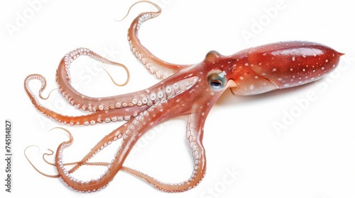 Isolated squid. Top view fresh squid on white background.