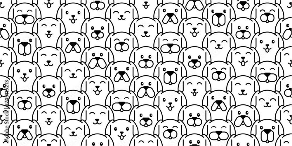 Dogs seamless pattern. Dog poster. Different cat`s and emotions set. Flat color simple style design