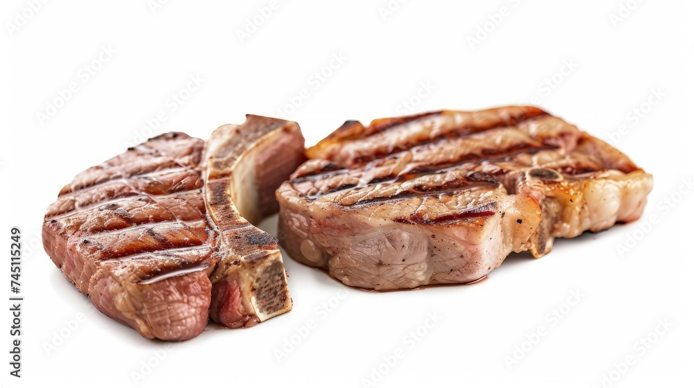 Mockup raw pork chop steak and grilled pork chop steak set isolated on white background. Clipping Path included isolated on white background. Mockup raw pork chop steak and grilled pork chop steak set isolated on white background. Clipping Path included isolated on white background.