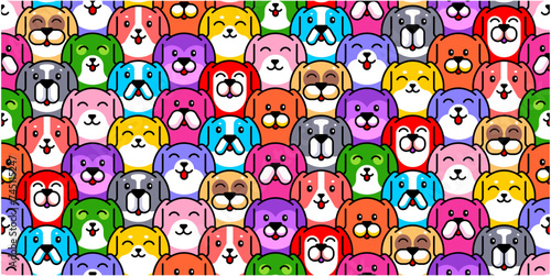 Dogs seamless pattern. Dog poster. Different cat`s and emotions set. Flat color simple style design