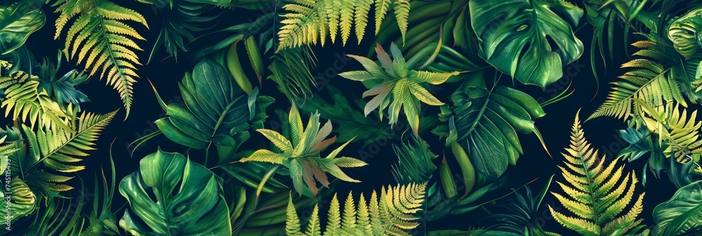 Tropical Rainforest Ferns Pattern Generative AI