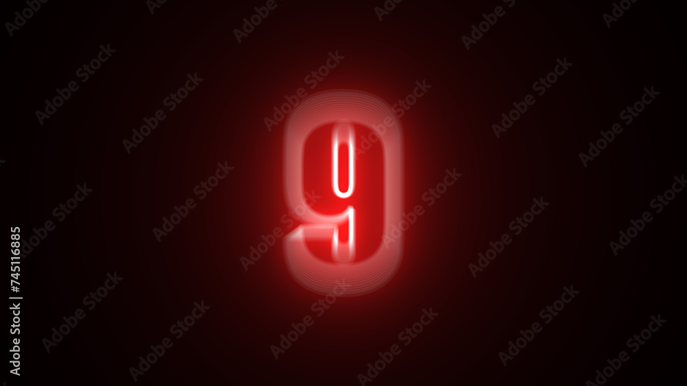 Neon glowing number 9. Number nine glowing in the black background. Shine number nine, 3d render. 9 number text font with neon light. Education concept. Neon glowing number 9. Number nine glowing in the black background. Shine number nine, 3d render. 9 number text font with neon light. Education concept.