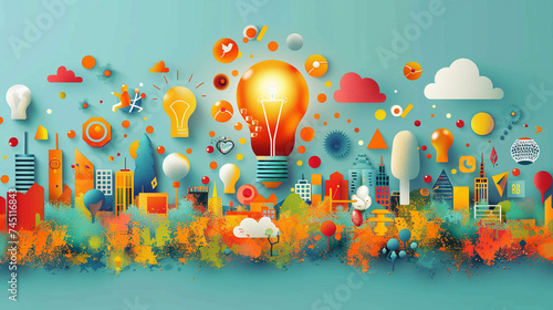 Illustrated concept of a vibrant startup ecosystem with entrepreneurs nurturing ideas into growth photo