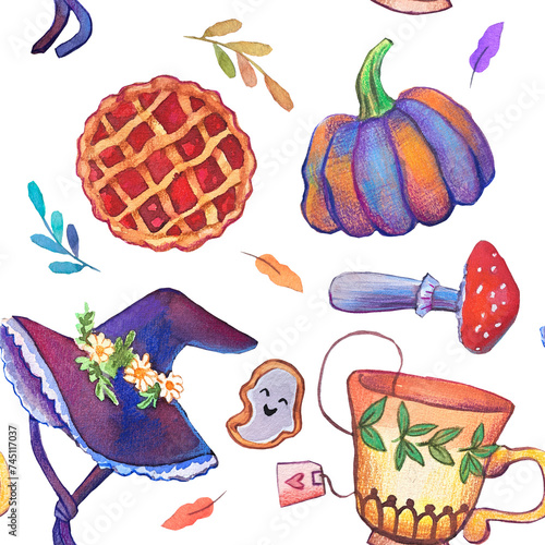 Watercolor pattern festive and hand drawn, autumn watercolor pattern