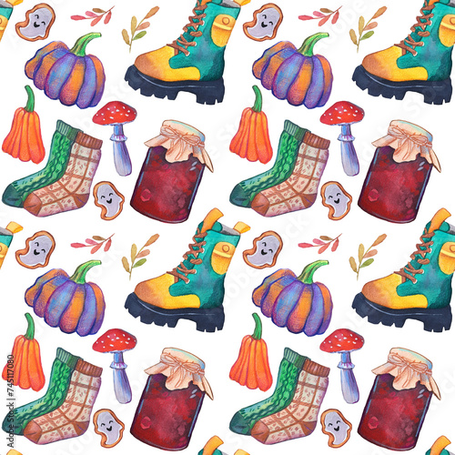 Watercolor pattern festive and hand drawn, autumn watercolor pattern