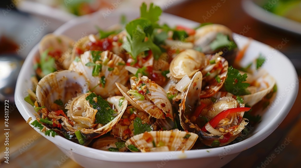Thai street food concept : Spicy blood cockle salad ( Tum Hoi Klang) Thai street food concept : Spicy blood cockle salad ( Tum Hoi Klang)