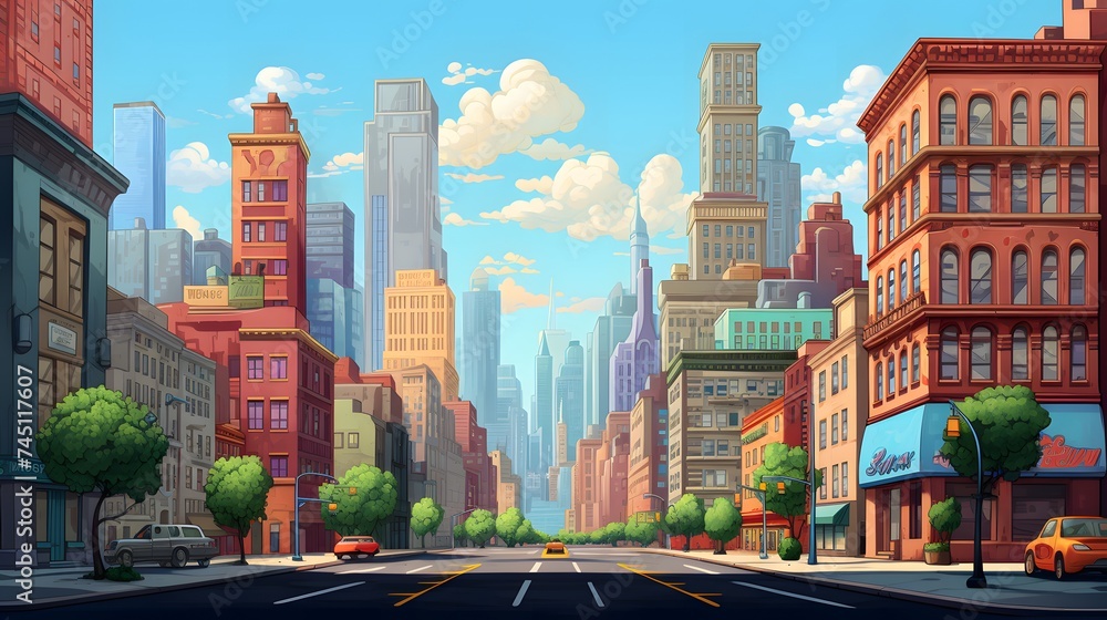 Obraz premium Urban life representation with the composition of cityscape and skies.