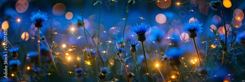 Fireflies' Symphony Lighting Wildflower Meadow at Dusk Generative AI