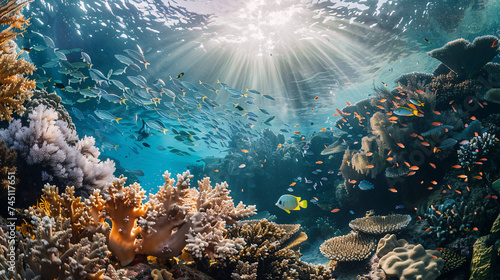  a vibrant coral reef teeming with colorful life