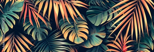 Tropical Retro Palm Leaf Pattern Generative AI