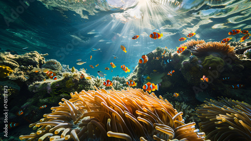  a vibrant coral reef teeming with colorful life photo