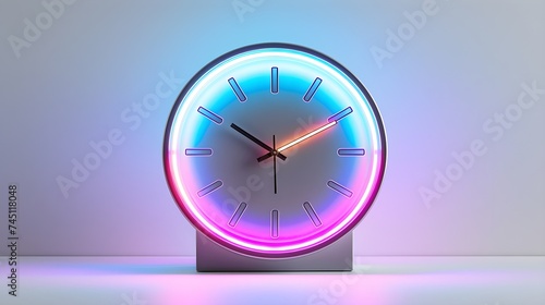 Holographic clock displaying time in futuristic elegance, isolated on muted grey