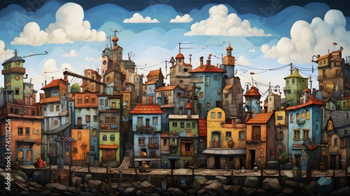 Urban life representation with the composition of cityscape and skies.