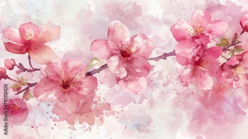 Scenic watercolor background, floral composition Sakura - generative ai © Nia™