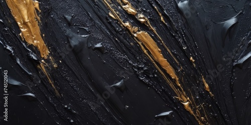 Closeup of abstract rough black art painting texture, with oil brushstroke, pallet knife paint