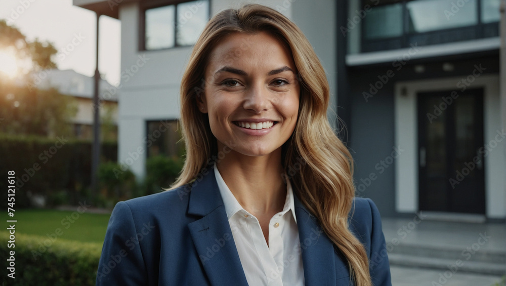 Portrait of happy young female real estate agent smiling successful businessperson executive
Portrait of happy young female real estate agent smiling successful businessperson executive