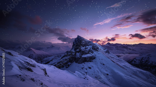 sky, snow, mountains, night